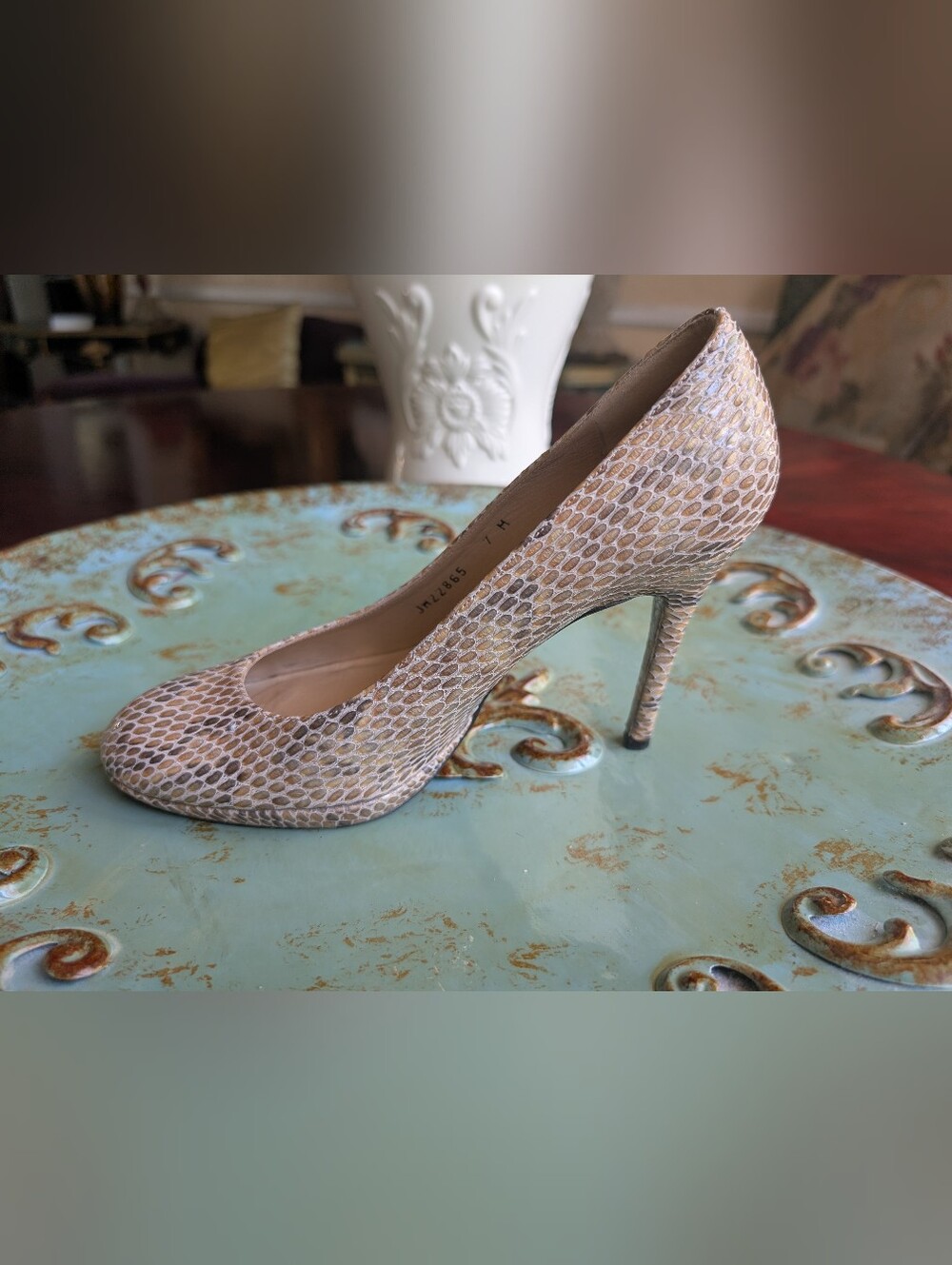 Stuart Weitzman Women’s Neutral Snakeskin Pattern High Heel Shoes Size 7M - Picture 5 of 12
